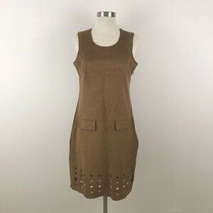 Yest Womens Dress Size 4 Cognac Brown Suede Sleeveless Laser Cut Hem NWT